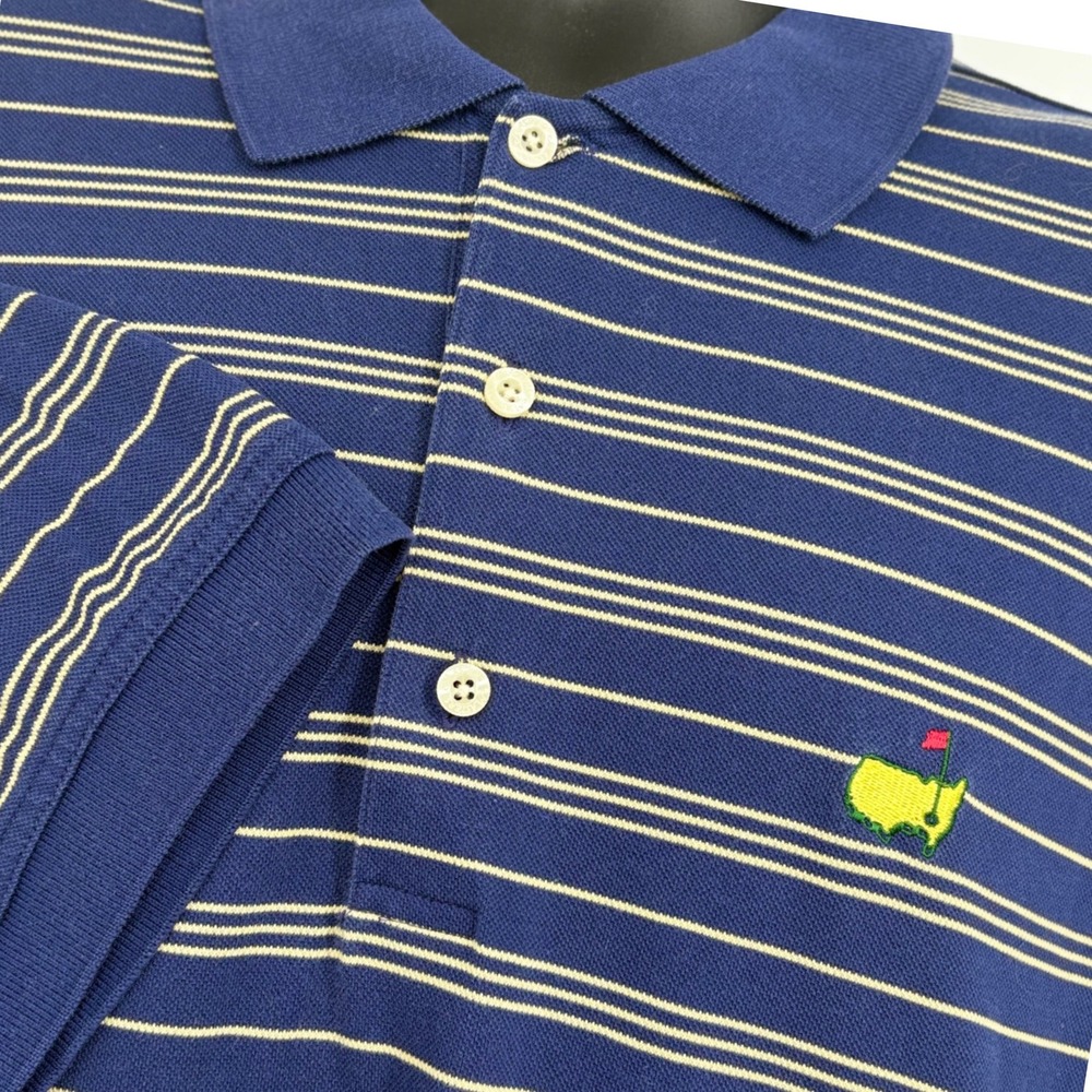 Masters Collection Polo Shirt Mens LG Blue Striped Cotton Augusta Golf Vintage